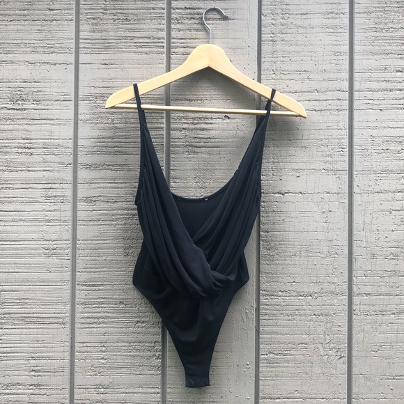 Draping Plunge Neckline Bodysuit in Grey/Black - Picture 4 of 6